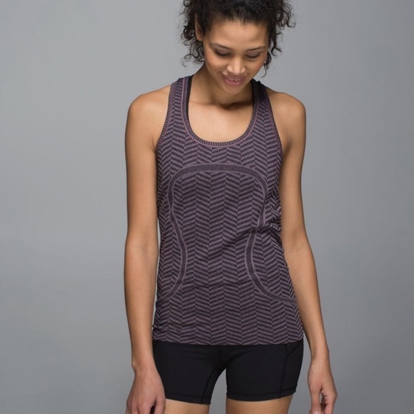 Lululemon Run swiftly tech racer back tank top purple and black herringbone 6 - Picture 1 of 14